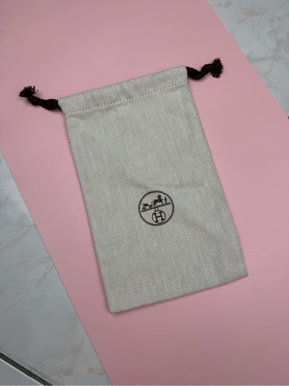 Hermes Beige Drawstring Dust Bag with Brown Cord